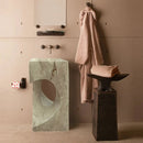 Modern Handcrafted Grey Travertine Pedestal Sink 18 Inch Square