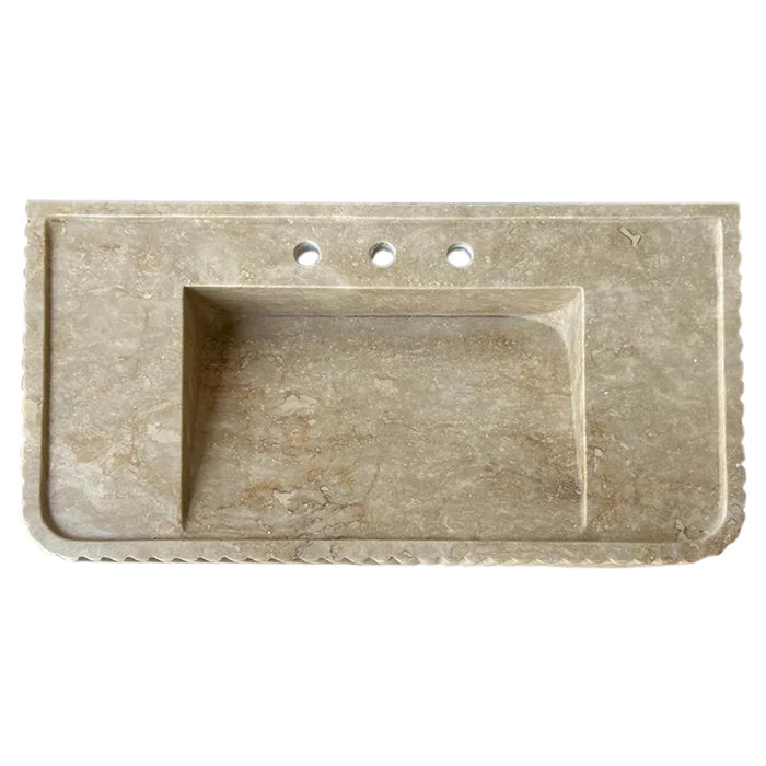 Walnut Travertine Rectangular Wall-mount Bathroom Sink Fluted (W)16" (L)32" (H)10"