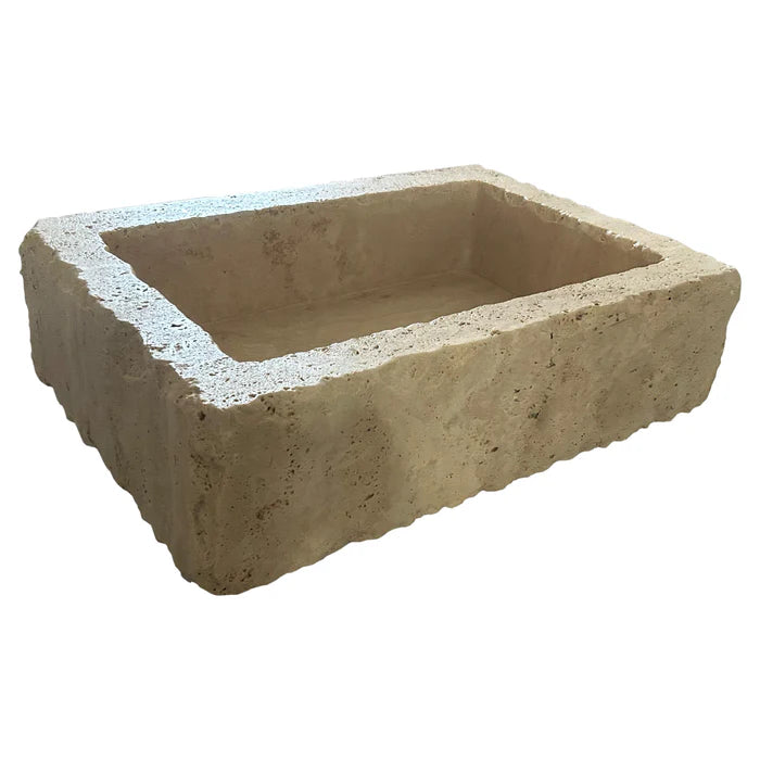 Walnut Travertine Rustic Rectangular Wall-mount Bathroom Sink (W)20" (L)30" (H)8"