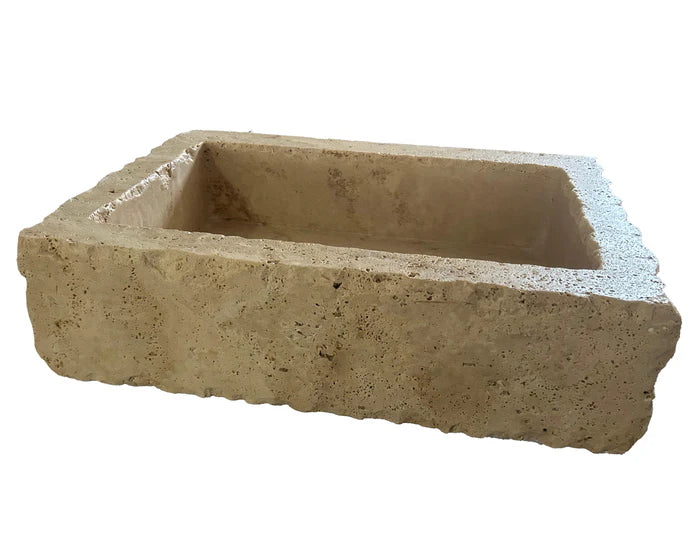 Walnut Travertine Rustic Rectangular Wall-mount Bathroom Sink (W)20" (L)30" (H)8"