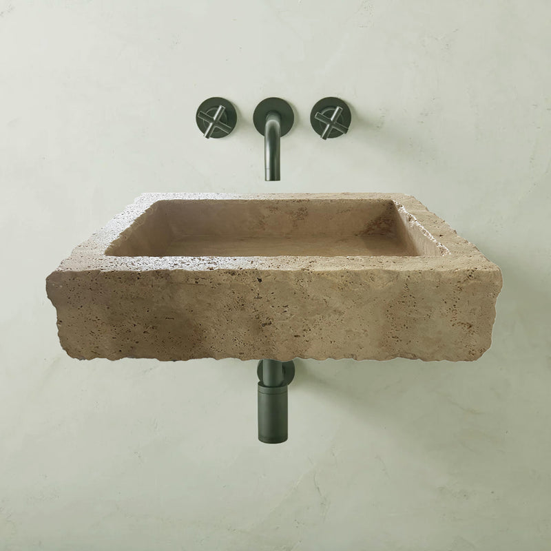 Walnut Travertine Rustic Rectangular Wall-mount Bathroom Sink (W)20" (L)30" (H)8"