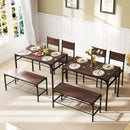 Industrial Style Rectangular Kitchen Table with Bench and Chairs-Walnut