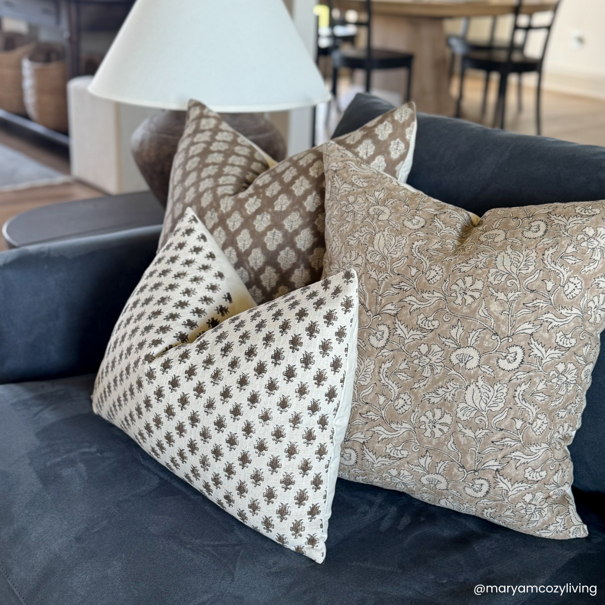 Arlet Floral Block Printed Pillow Cover | Light Brown, photo 7 of 9