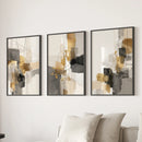 Neutral Abstract Wall Art Set of 3. Beige, Gray, Gold Prints by Wall Art Set
