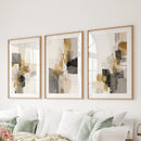 Neutral Abstract Wall Art Set of 3. Beige, Gray, Gold Prints by Wall Art Set