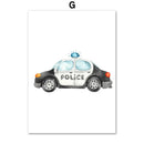 Watercolor emergency vehicle canvas print set nursery wall decor by Decorbites