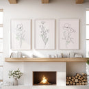 Modern Botanical Line Art Decor. 3 Piece Floral Print Set by Wall Art Set