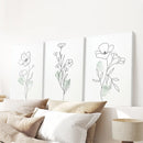 Modern Botanical Line Art Decor. 3 Piece Floral Print Set by Wall Art Set