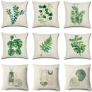 Watercolor green leaves decorative pillow case set living room cotton by Decorbites