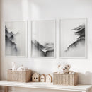 Black White Mountain Landscape Art Set of 3. Calming Nature by Wall Art Set