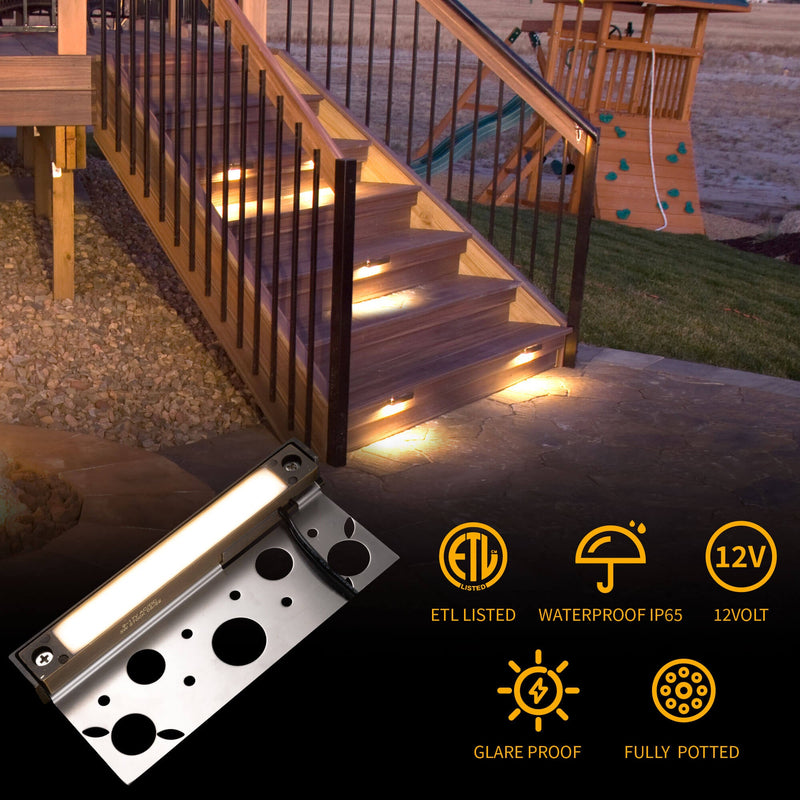 Gardenreet LED Hardscape Light,Cast Brass Housing,Integrated 3W 2700/3000K LED Light Source, LED Step Light, 7 Inches Long,Low Voltage 12V AC/DC (2701)