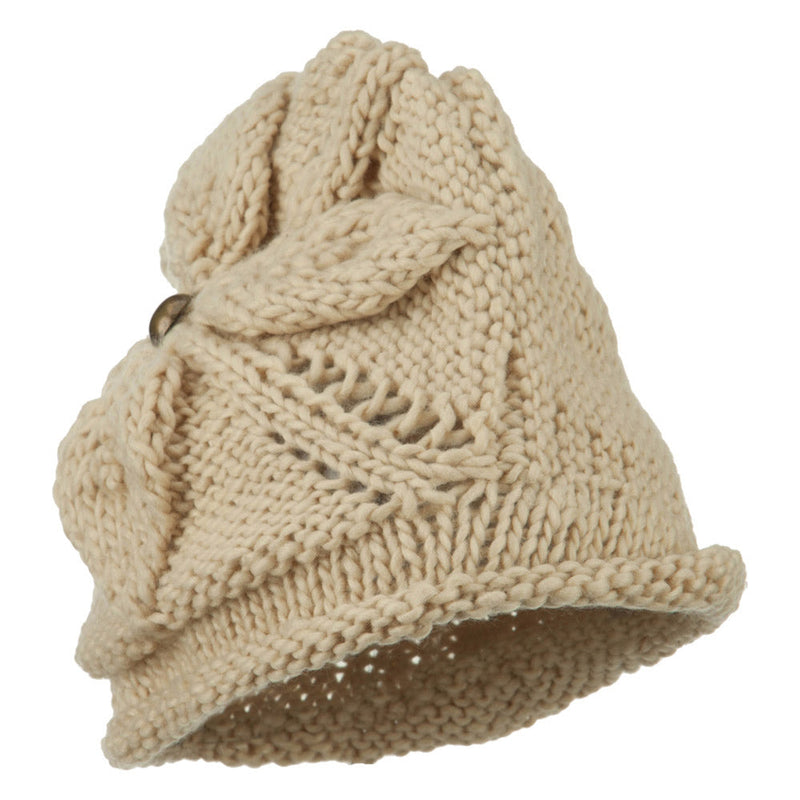 Women's Flower Accent Button Beanie