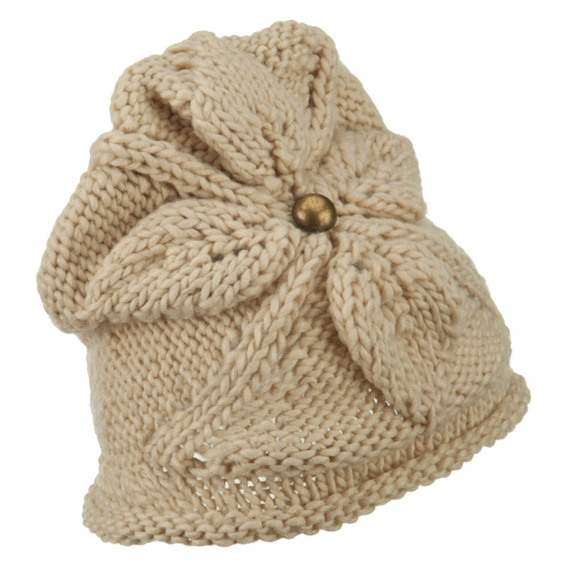 Women's Flower Accent Button Beanie