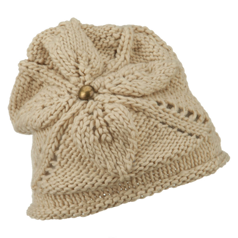 Women's Flower Accent Button Beanie