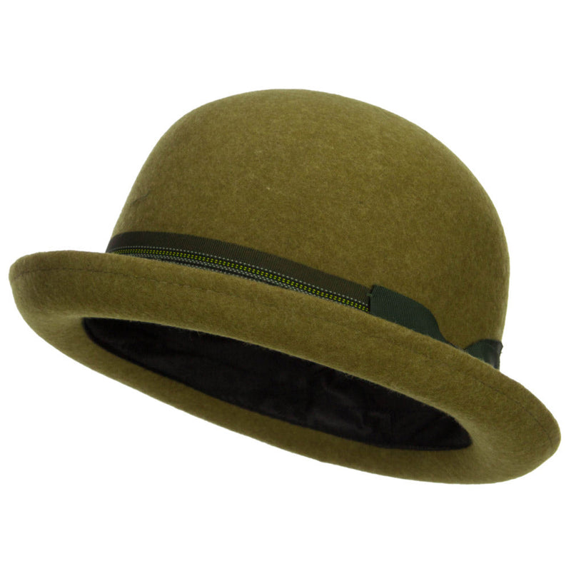 Women's Striped Band Wool Bowler