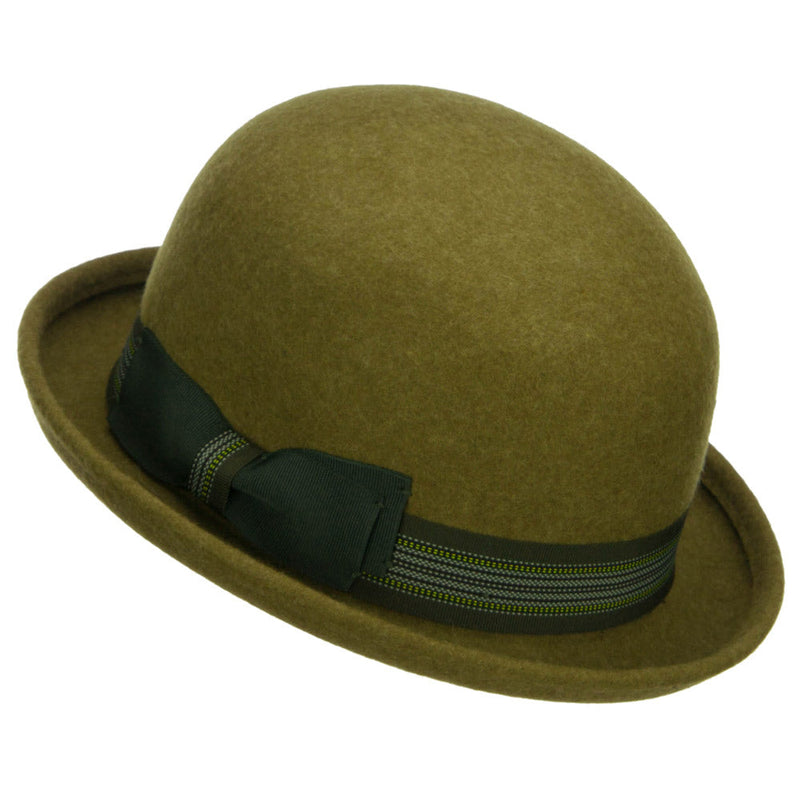 Women's Striped Band Wool Bowler