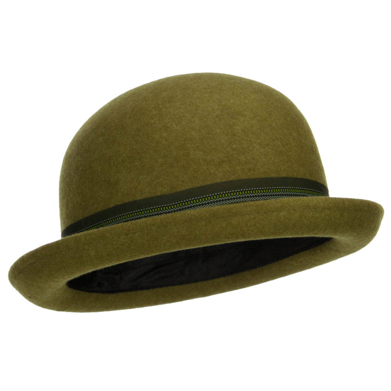 Women's Striped Band Wool Bowler