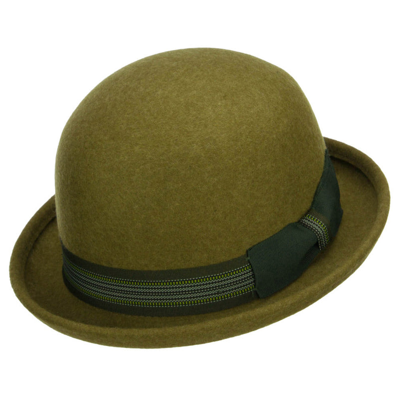 Women's Striped Band Wool Bowler