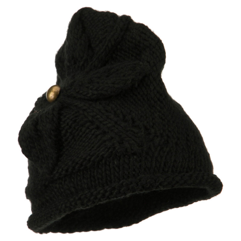 Women's Flower Accent Button Beanie