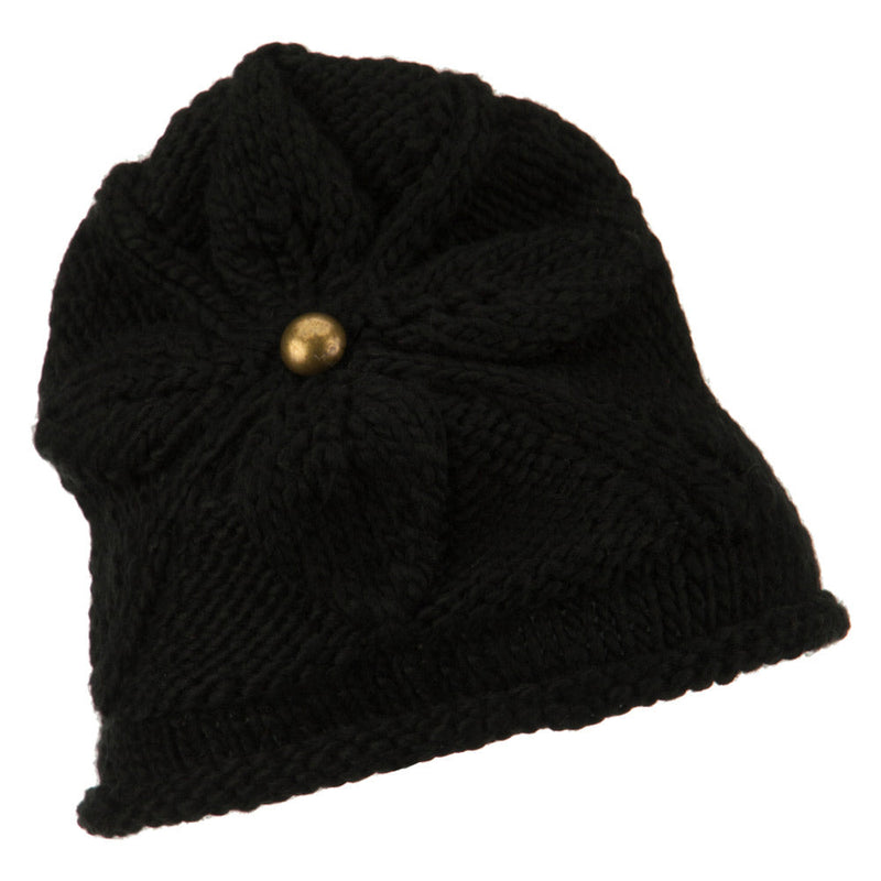 Women's Flower Accent Button Beanie
