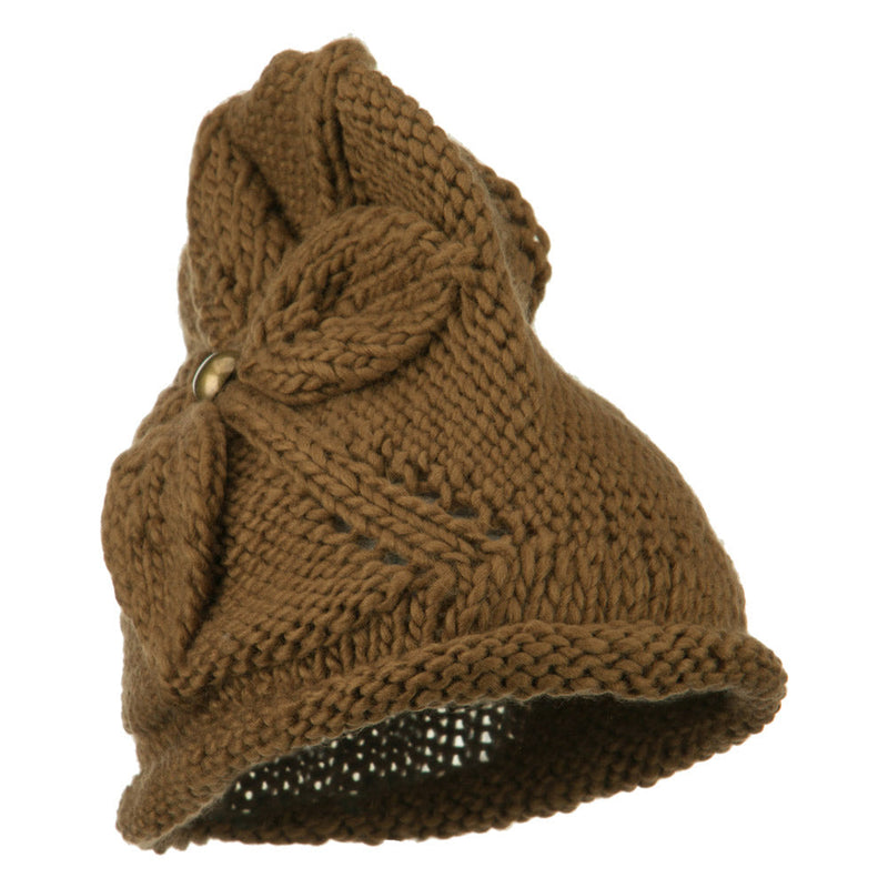 Women's Flower Accent Button Beanie