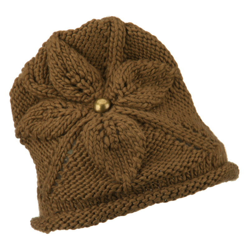 Women's Flower Accent Button Beanie
