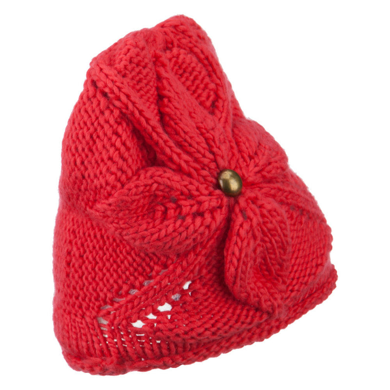 Women's Flower Accent Button Beanie