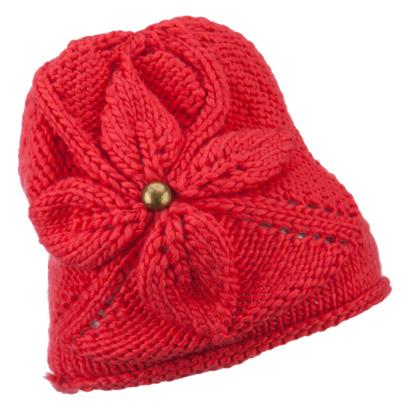 Women's Flower Accent Button Beanie