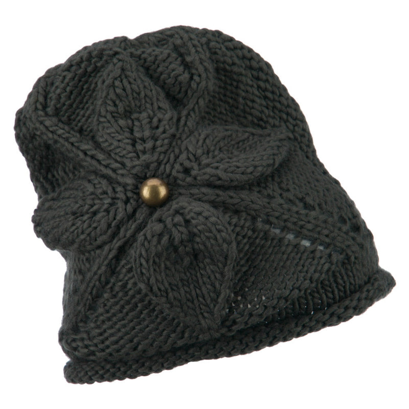 Women's Flower Accent Button Beanie