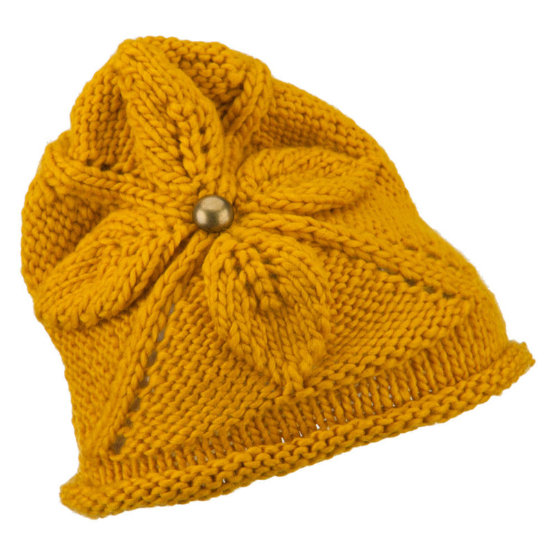 Women's Flower Accent Button Beanie