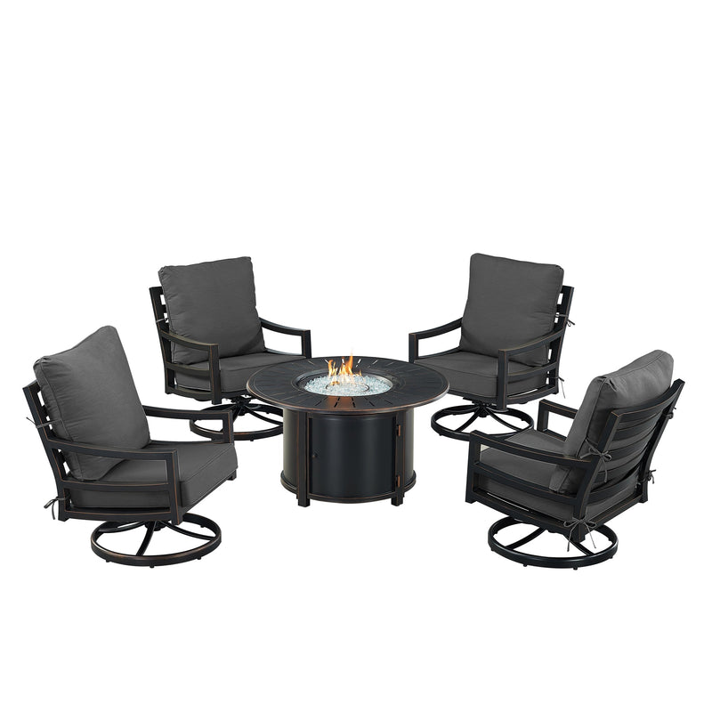 Black Aluminum Fire Table Set with Four Club Chairs