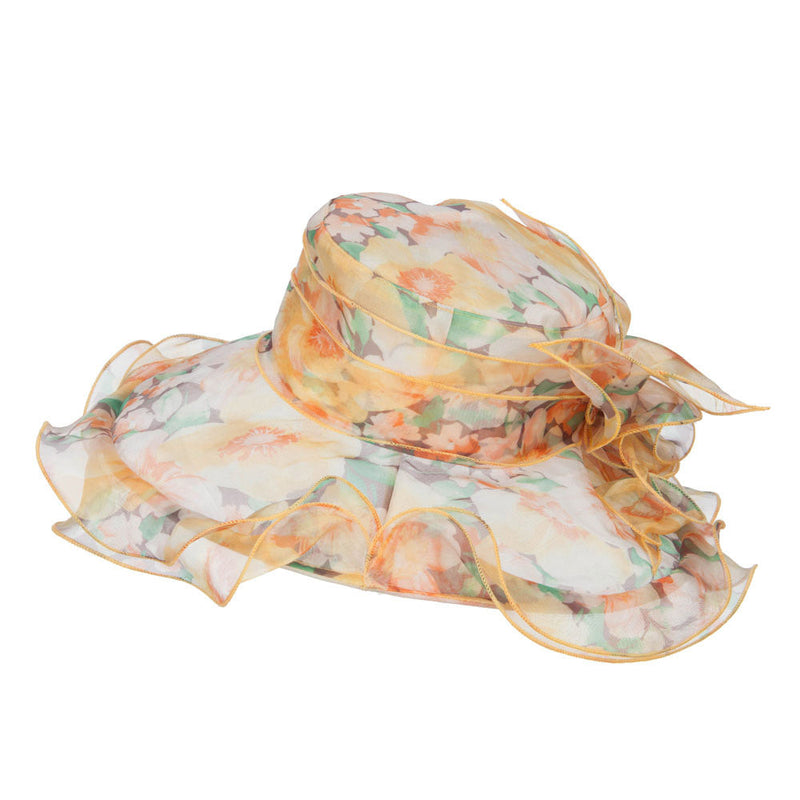 Flower Printed Ruffled Organza Hat
