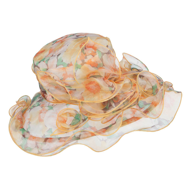 Flower Printed Ruffled Organza Hat