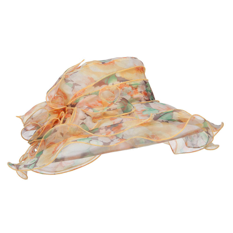 Flower Printed Ruffled Organza Hat