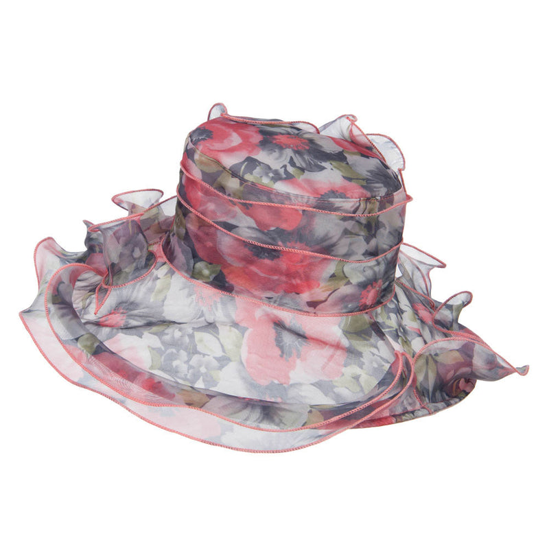 Flower Printed Ruffled Organza Hat