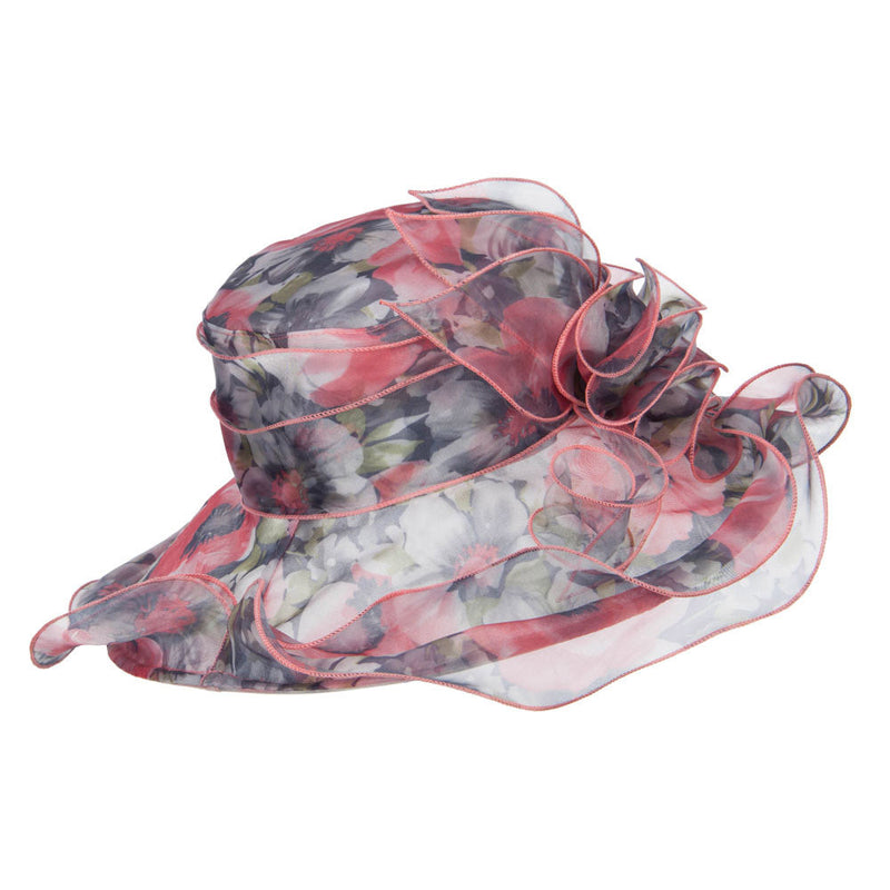 Flower Printed Ruffled Organza Hat