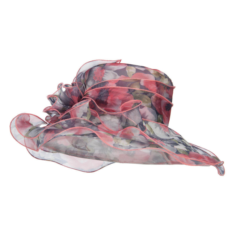 Flower Printed Ruffled Organza Hat