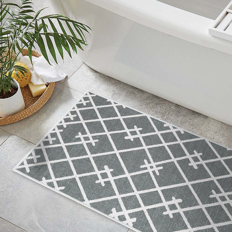 Geometric Design 2 Piece Bathroom Rugs Set | Gray