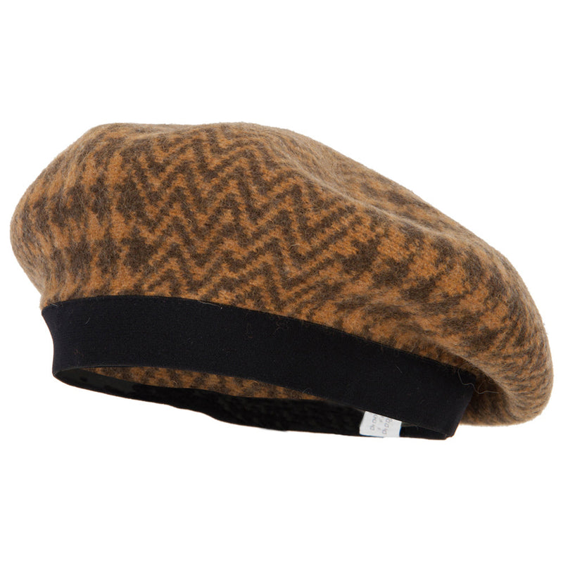 Women's Wool Zig Zag Herringbone Two Tone Pattern Beret Hat