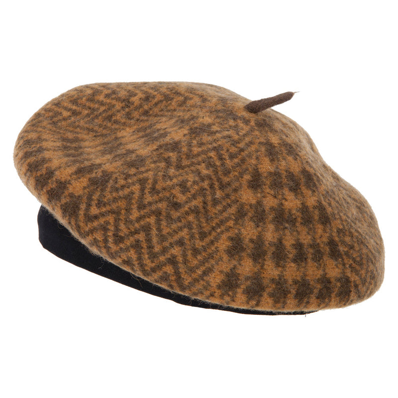 Women's Wool Zig Zag Herringbone Two Tone Pattern Beret Hat