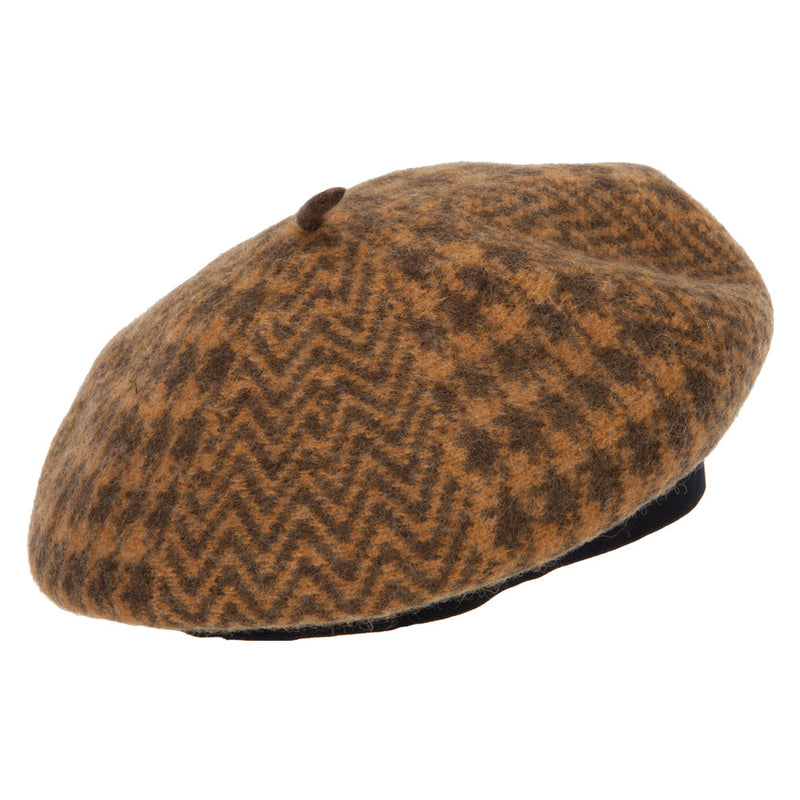 Women's Wool Zig Zag Herringbone Two Tone Pattern Beret Hat