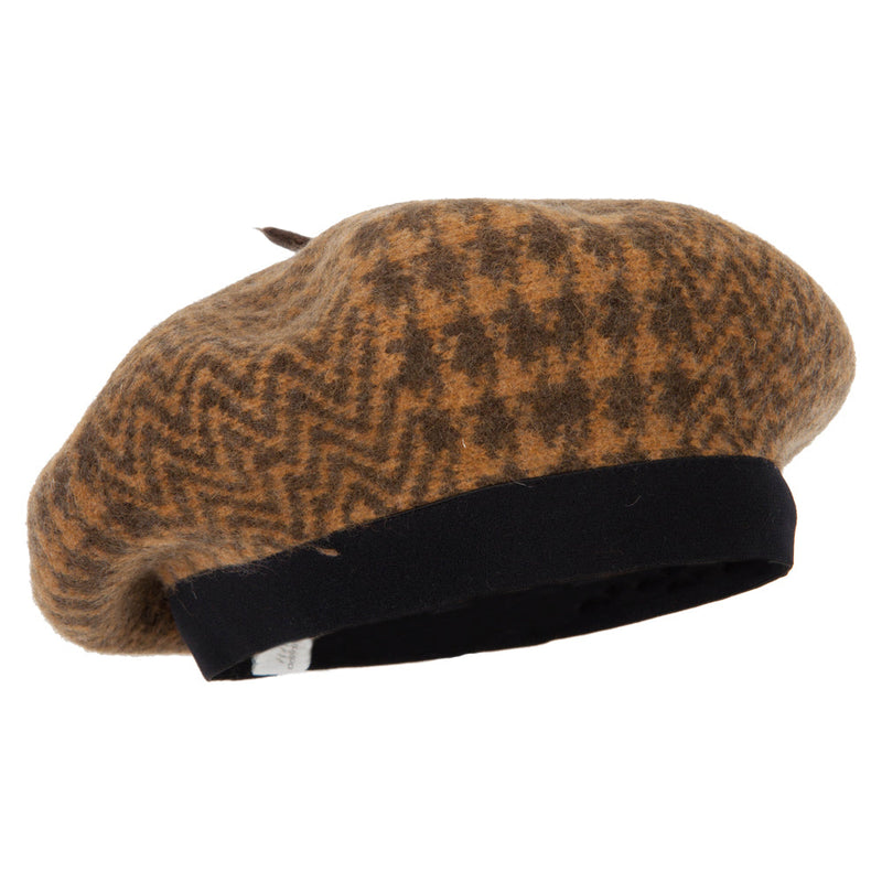 Women's Wool Zig Zag Herringbone Two Tone Pattern Beret Hat