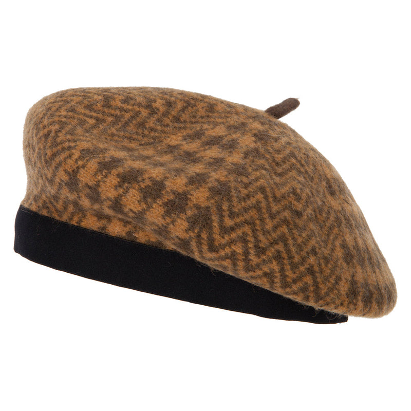 Women's Wool Zig Zag Herringbone Two Tone Pattern Beret Hat