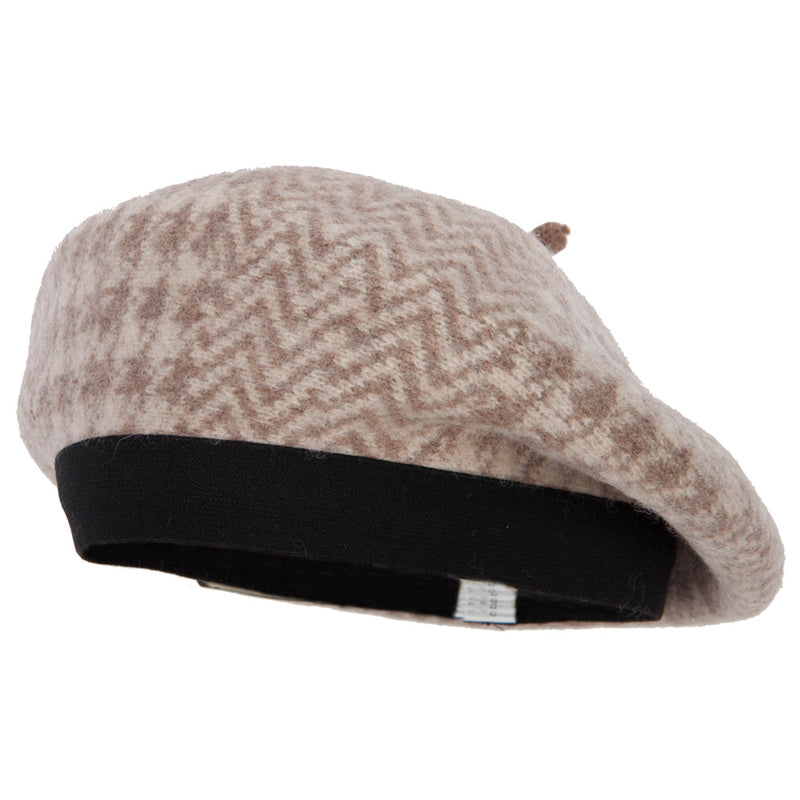 Women's Wool Zig Zag Herringbone Two Tone Pattern Beret Hat