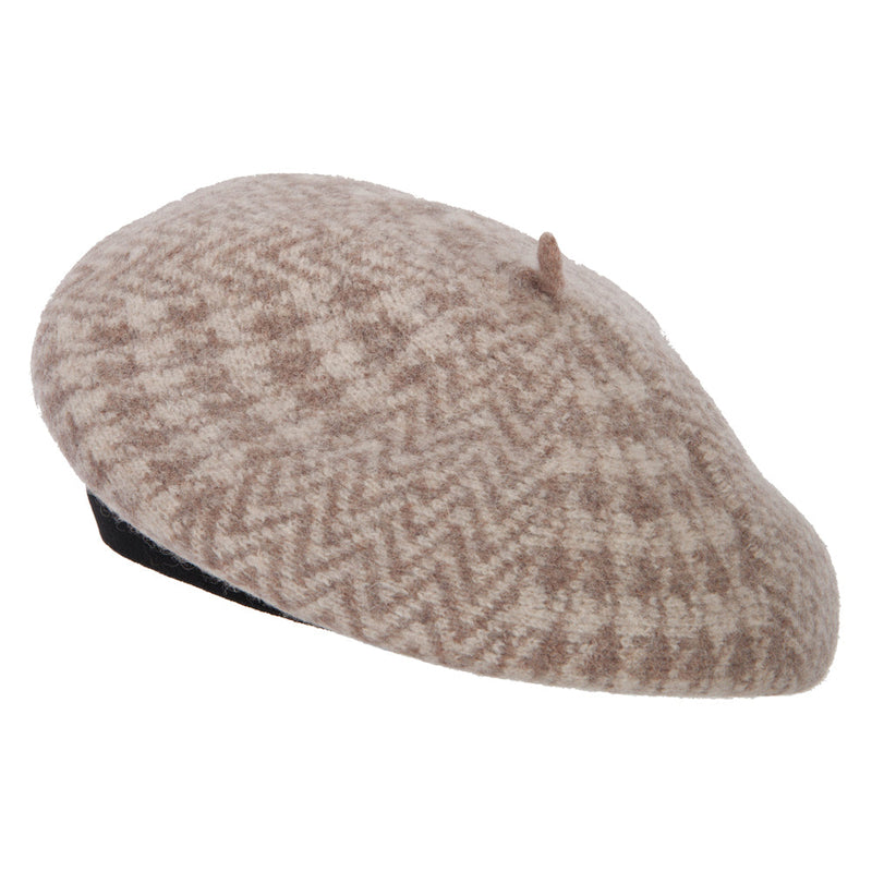 Women's Wool Zig Zag Herringbone Two Tone Pattern Beret Hat