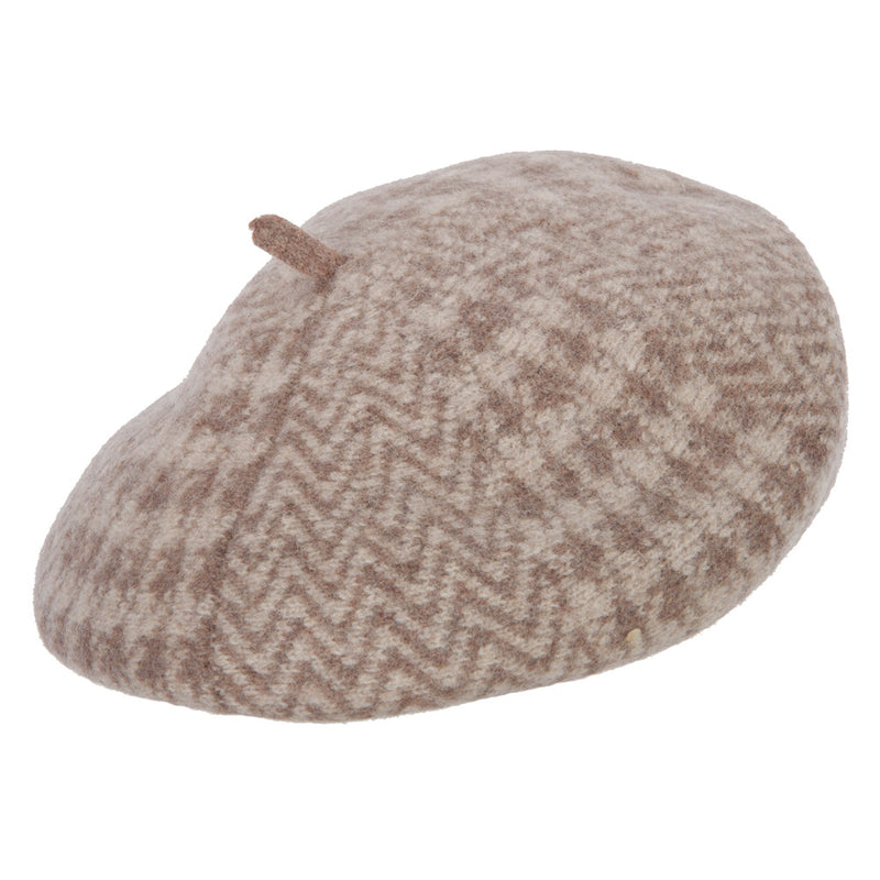 Women's Wool Zig Zag Herringbone Two Tone Pattern Beret Hat