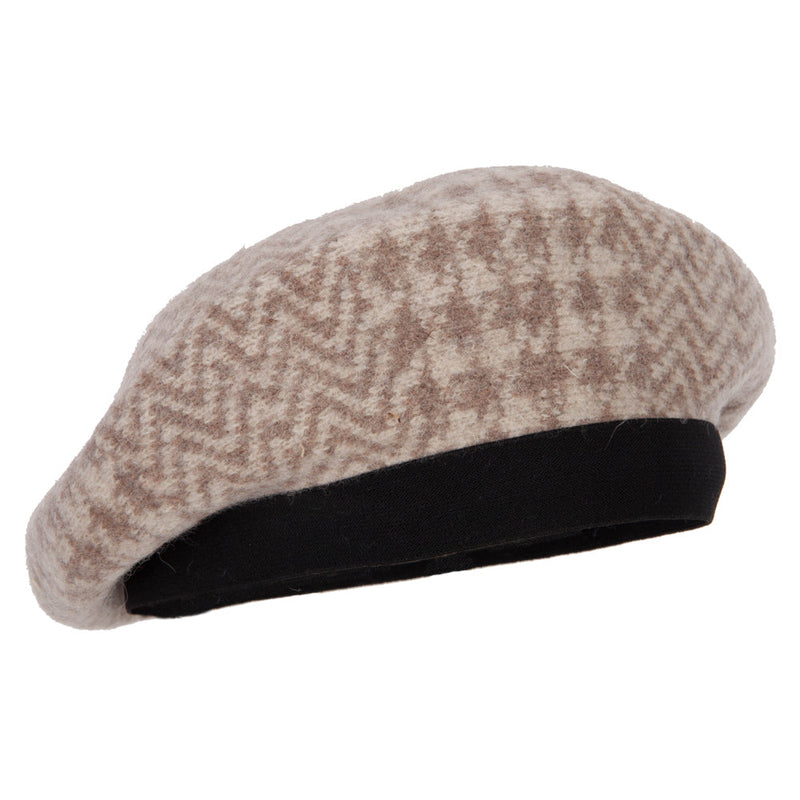 Women's Wool Zig Zag Herringbone Two Tone Pattern Beret Hat