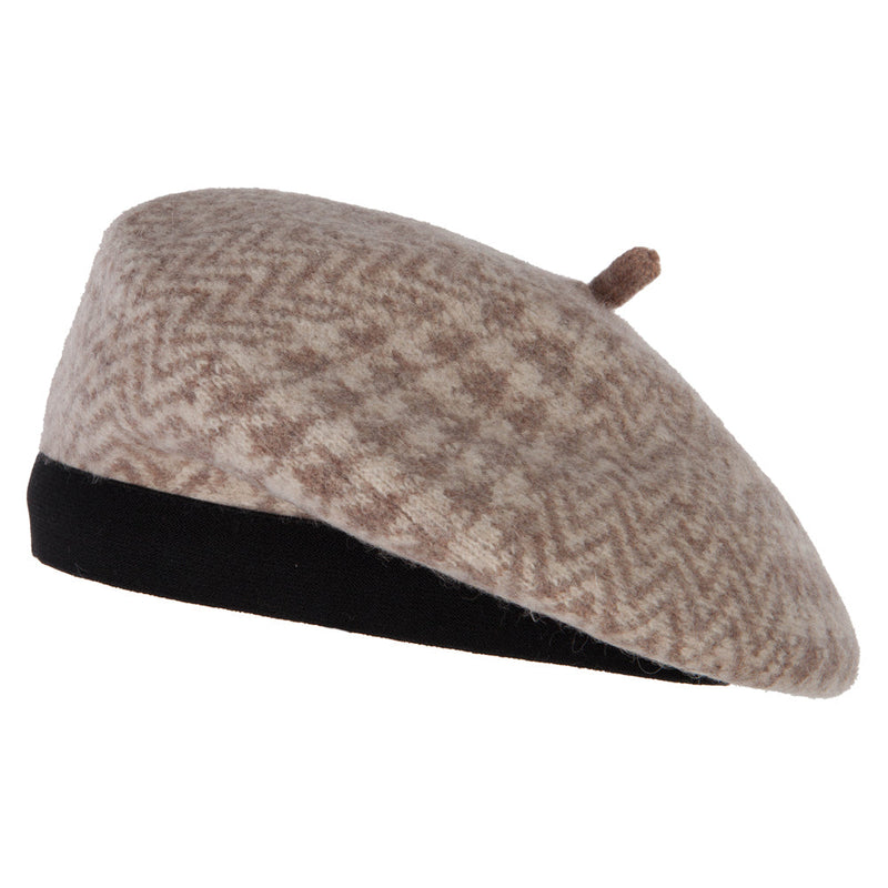 Women's Wool Zig Zag Herringbone Two Tone Pattern Beret Hat