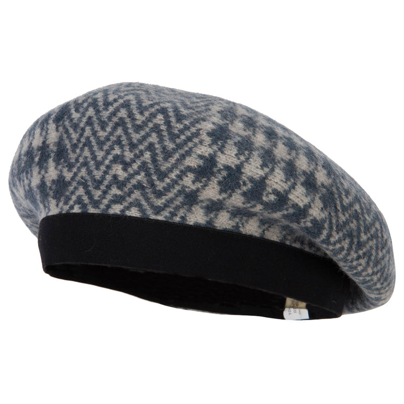 Women's Wool Zig Zag Herringbone Two Tone Pattern Beret Hat