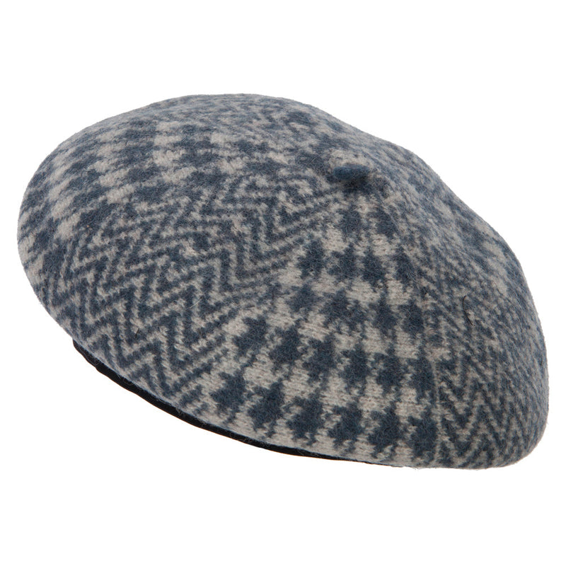 Women's Wool Zig Zag Herringbone Two Tone Pattern Beret Hat